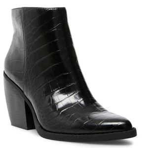 Madden Girl Western Klick Booties Faux Black Leather Reptile Womens 8.5 Like New